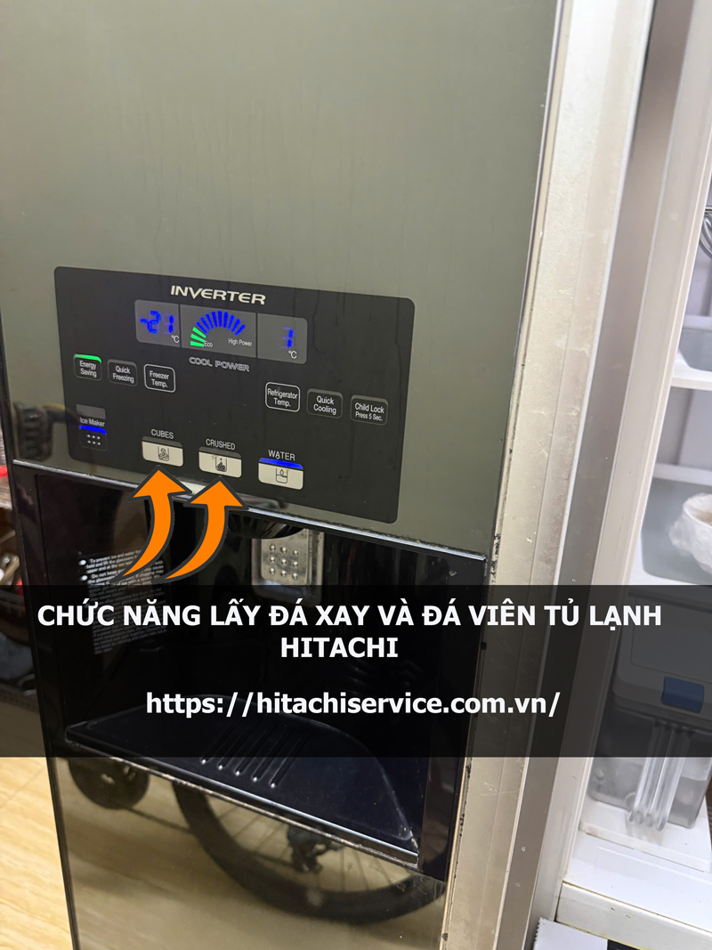 2 chức năng lấy đá xay và đá viên là tính năng thông minh trên tủ lạnh Hitachi