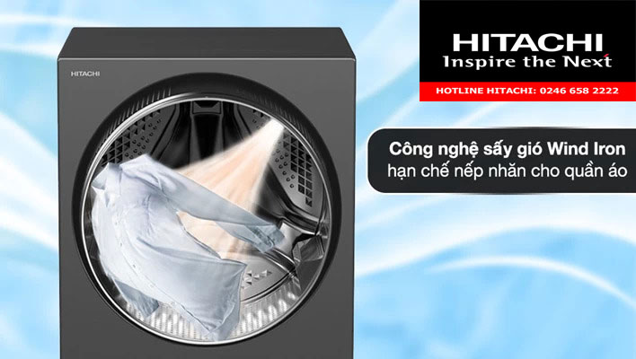 Máy giặt sấy hitachi với công nghệ wind ironn giải pháp chống nhăn quần áo sau khi sấy hiệu quả