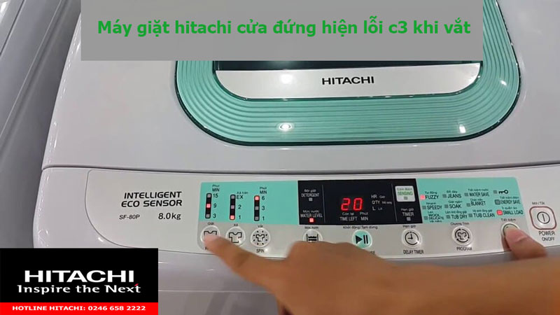 máy giặt hitachi cửa đứng hiện lỗi c3 khi vắt