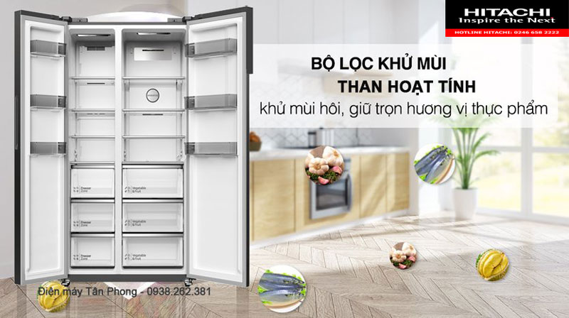 Tủ lạnh Hitachi HRSN9552DWDXVN với bộ lọc khử mùi than hoạt tính