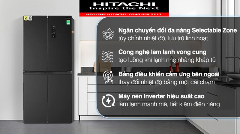 Tủ lạnh Hitachi Inverter HR4N7522DSDXVN bảo hành 24 tháng và lốc 10 năm