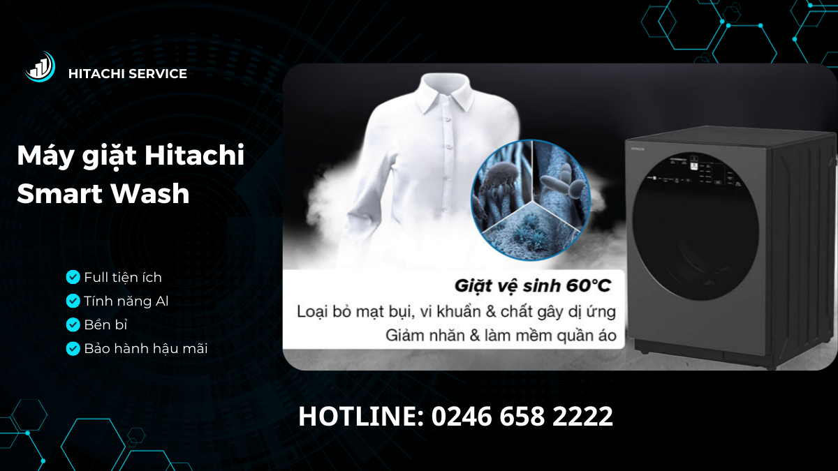 Máy giặt Hitachi Smart Wash sấy khô Auto Self Clean