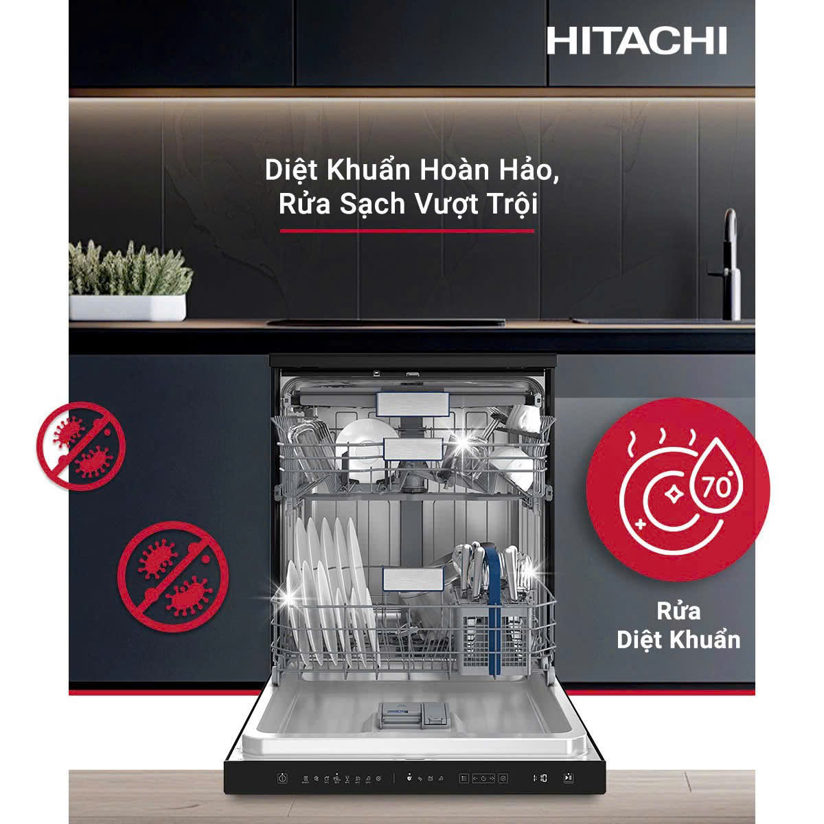 Máy rửa bát Hitachi với công nghệ diệt khuẩn mới