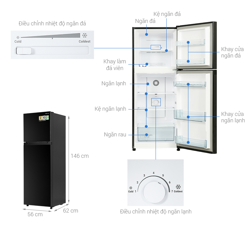 Tủ lạnh Hitachi Inverter 210 lít HRTN5230MUVN thông số