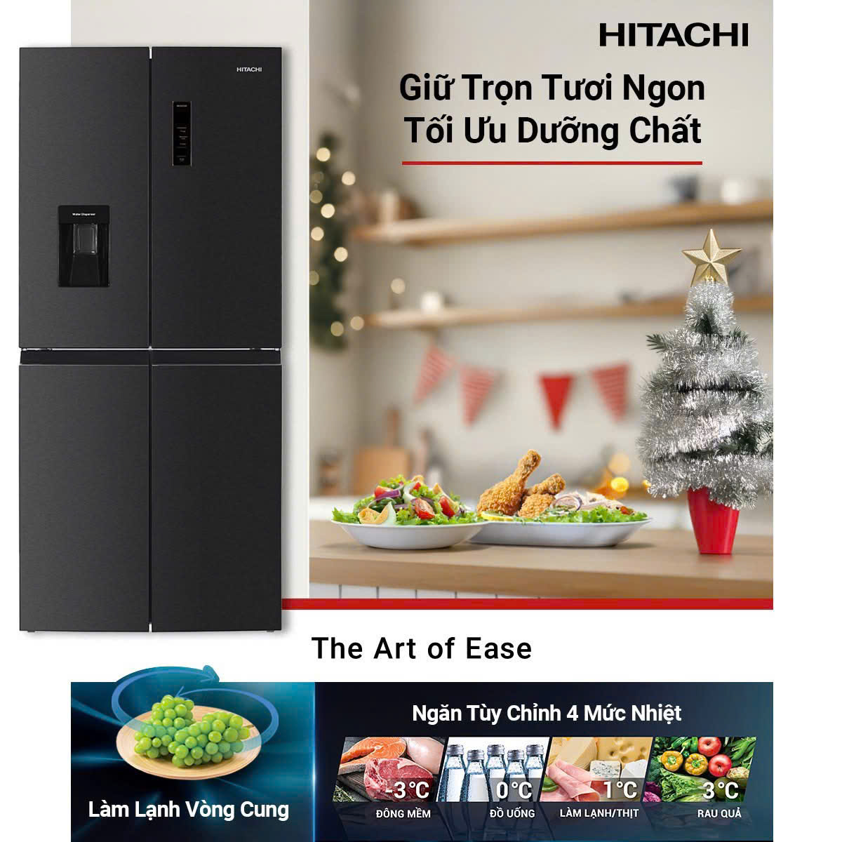 Tủ lạnh hitachi 4 cánh lấy nước bên ngoài với nhiều tính năng mới