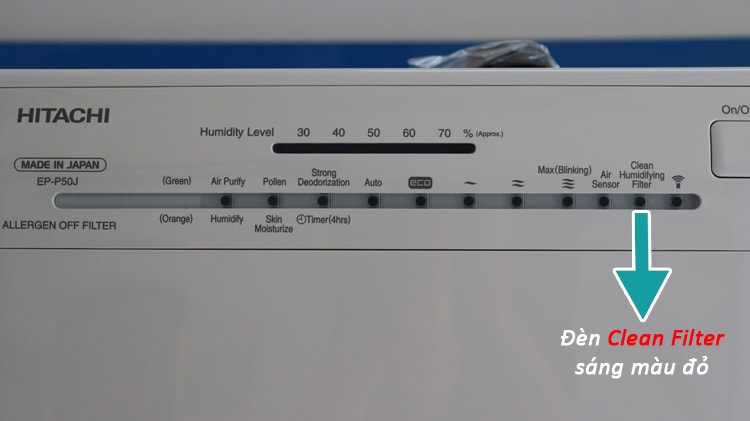 Đèn Clean Filter máy lọc không khí Hitachi sáng đỏ