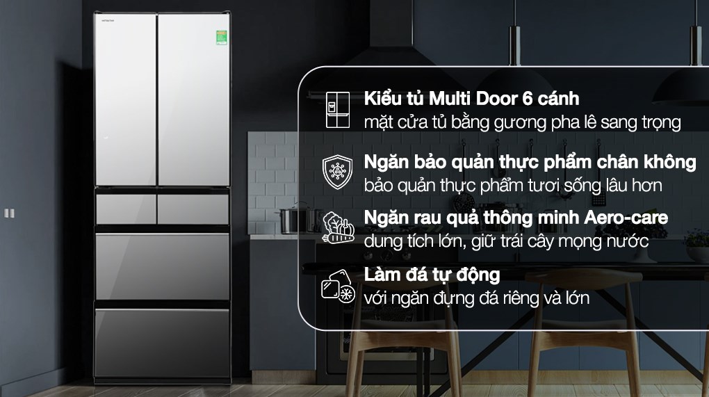 Tủ lạnh HITACHI R-HW540RVX 540 lít Inverter màu gương pha lê