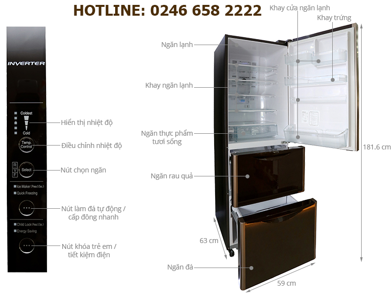 Các model tủ lạnh hitachi 3 cánh ngăn đông bên dưới