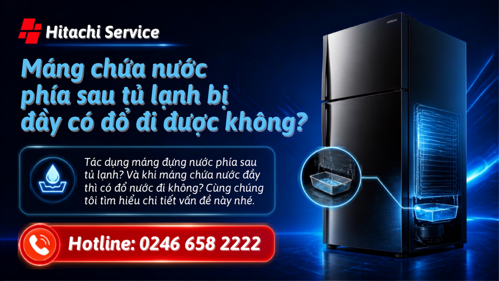Máng chứa nước phía sau tủ lạnh bị đầy có đổ đi được không
